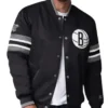 Shop Brooklyn Nets Scout I Varsity Full-Snap Satin Black Jacket
