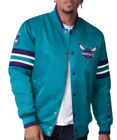 Charlotte Hornets Scout I Teal Full-Snap Satin Varsity Jacket