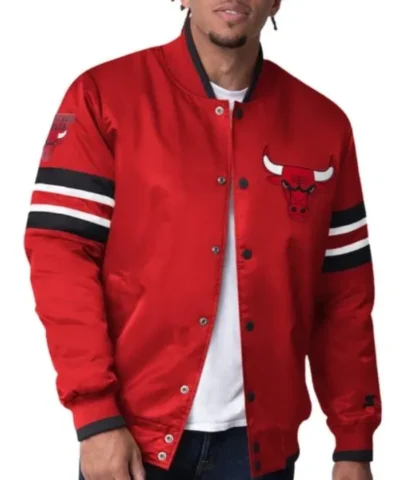Chicago Bulls Scout I Varsity Full-Snap Satin Red Jacket
