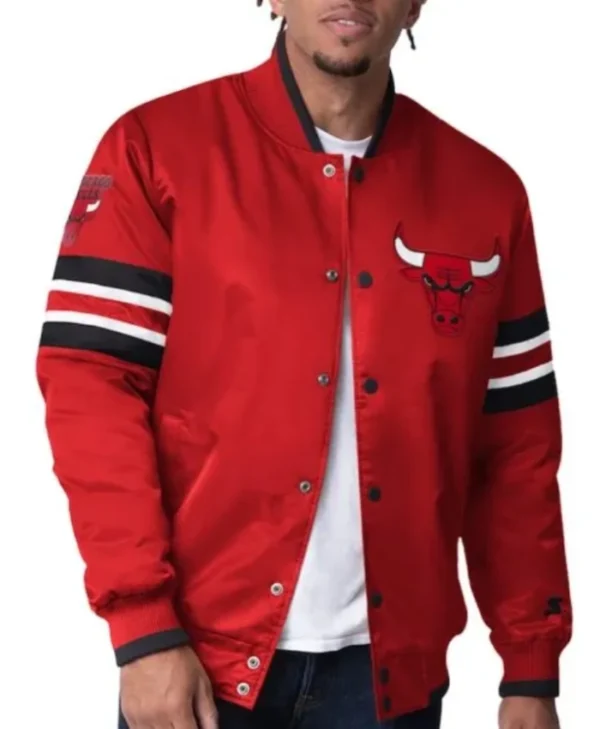 Chicago Bulls Scout I Varsity Full-Snap Satin Red Jacket
