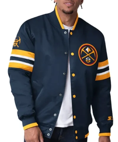 Denver Nuggets Scout I Varsity Full-Snap Satin Navy Jacket