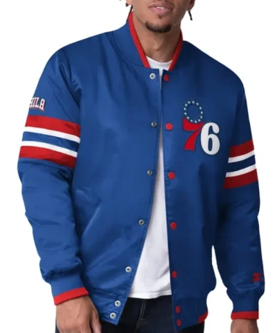 Philadelphia 76ers Scout I Varsity Full-Snap Satin Royal Jacket