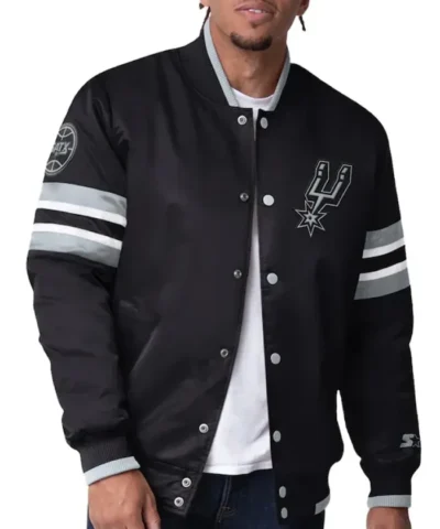 San Antonio Spurs Scout I Varsity Full-Snap Satin Black Jacket