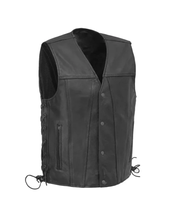 Sharp Shooter Button-Up Black Leather Vest
