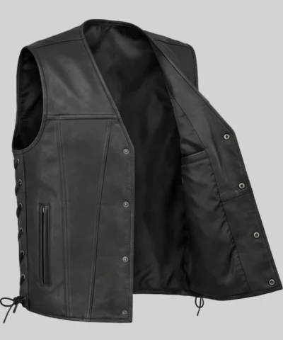 Sharp Shooter Button-Up Leather Vest For Men