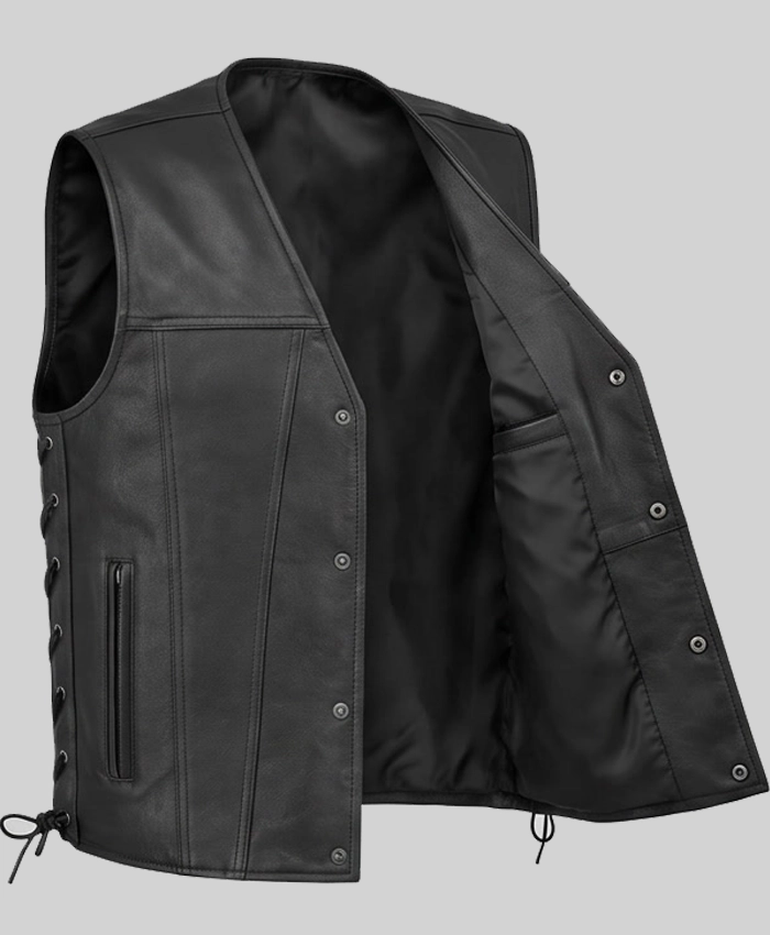 Sharp Shooter Button-Up Leather Vest For Men
