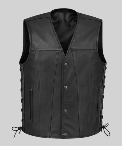 Sharp Shooter Button-Up Leather Vest For Mens