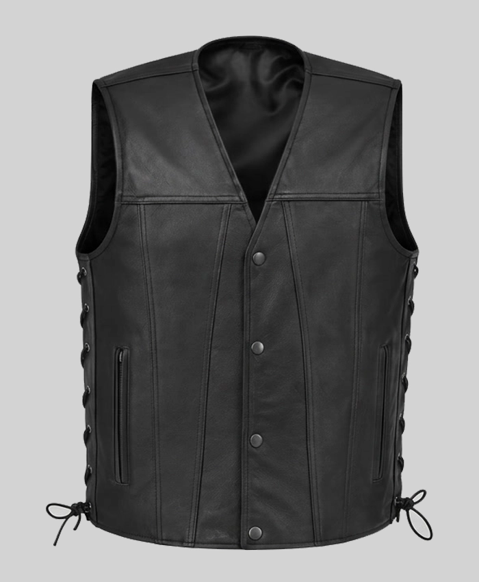 Sharp Shooter Button-Up Leather Vest For Mens