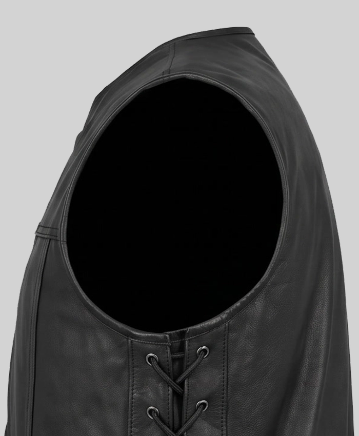 Sharp Shooter Button-Up Leather Vest Mens Side Close Up