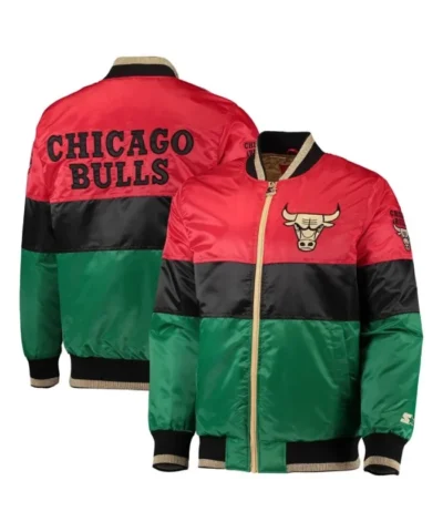 75th Year Chicago Bulls Black History Month Color Block Full-Zip Satin Jacket