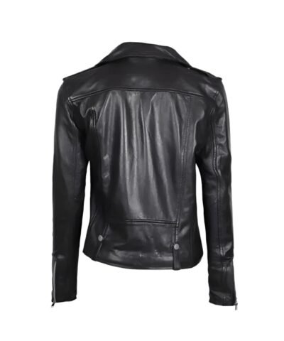 Womens Asymmetrical Black Leather Biker Jacket on Sale