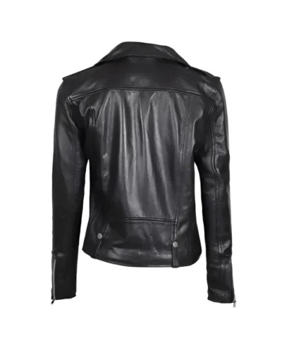 Womens Asymmetrical Black Leather Biker Jacket on Sale