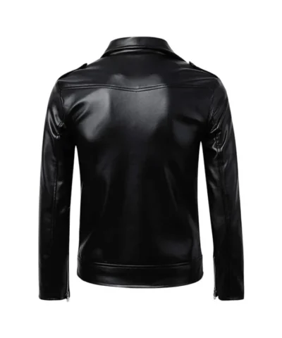 Black Biker Buston Shining Leather Jacket For Mens