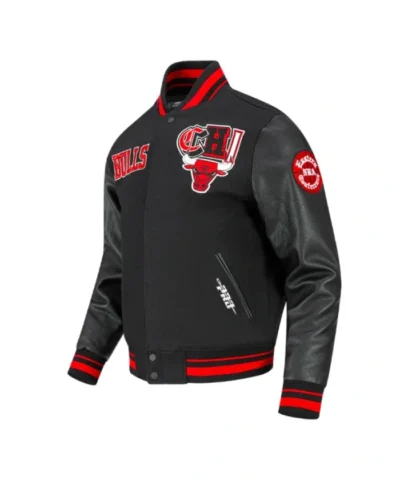 Black Chicago Bulls City Ransom Classic Rib WoolLeather Varsity Jacket