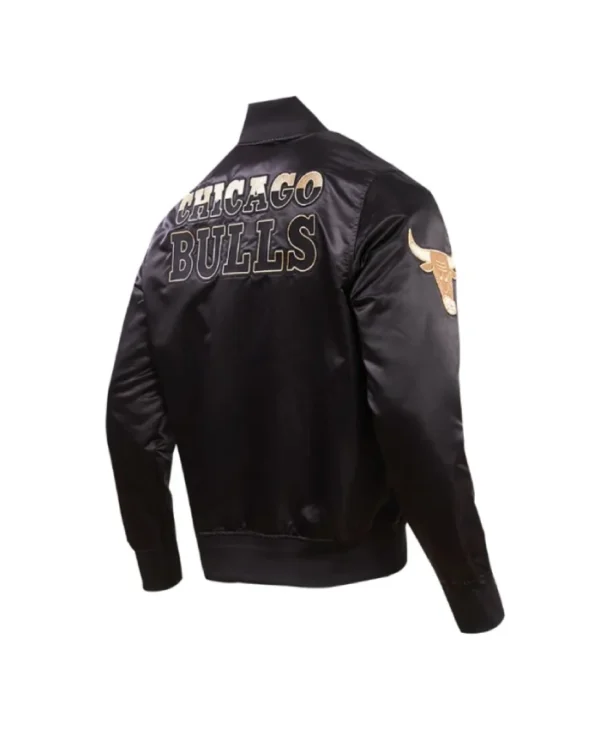Black Chicago Bulls Gold Logo Full-Snap Satin Jacket