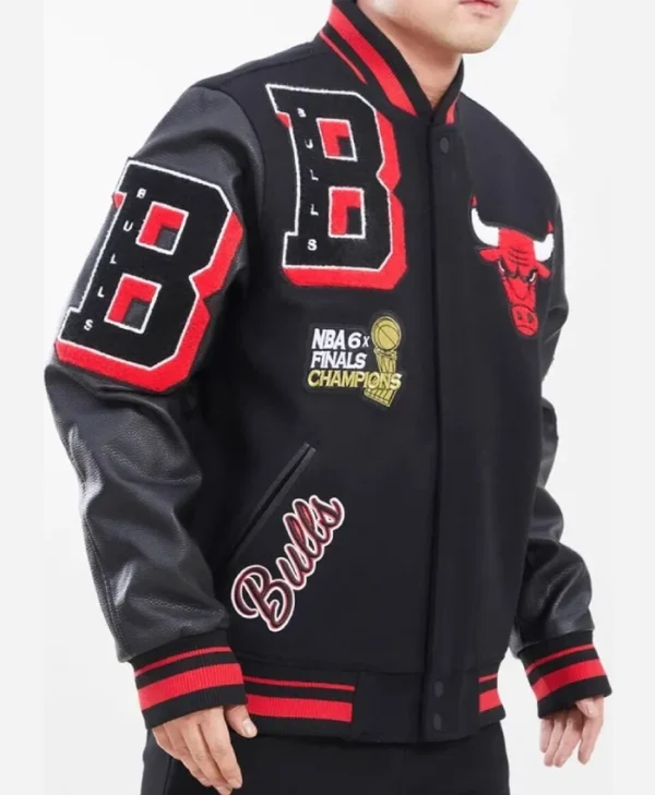 Black Chicago Bulls Mashup Varsity Full-Snap WoolLeather Jacket