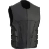 Black Cowhide Leather Biker Vest For Mens