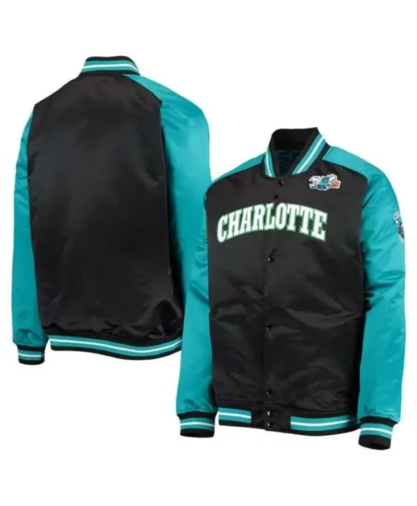 BlackTeal Charlotte Hornets Hardwood Classics Reload 3.0 Full-Snap Satin Jacket