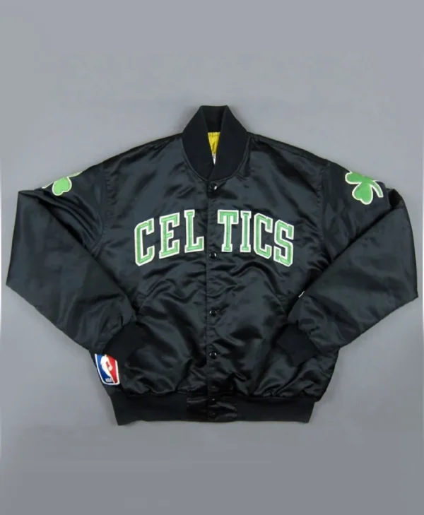Shop Boston Celtics Black Full-Snap Satin Bomber Jacket