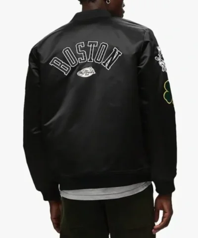 Boston Celtics Full-Zip Black Satin Bomber Jacket