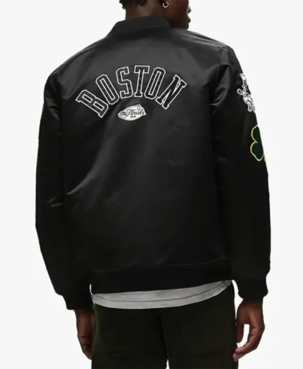 Boston Celtics Full-Zip Black Satin Bomber Jacket