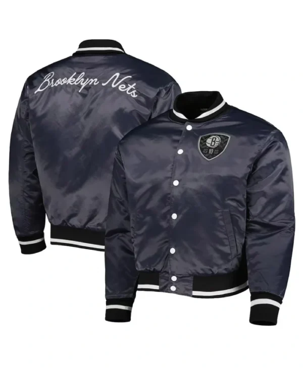 Shop Brooklyn Nets 10th Anniversary Charcoal Full-Snap Satin Jacket