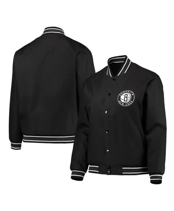Brooklyn Nets Black Poly Twill Full-Snap Jacket