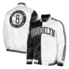 Brooklyn Nets Fast Break Full-Snap Satin Black and White Jacket