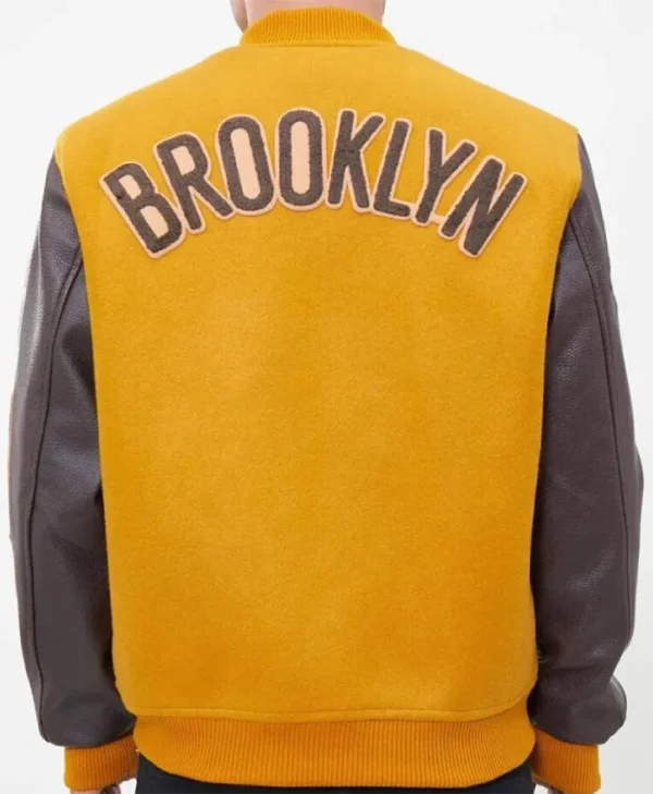 Brooklyn Nets Orange and Brown Varsity Jacket