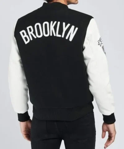 Brooklyn Nets Logo Letterman Black and White Jacket