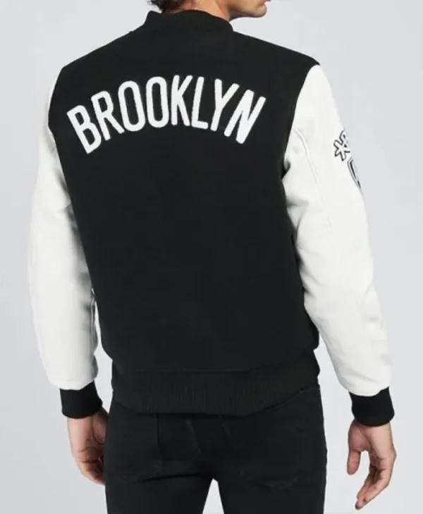 Brooklyn Nets Logo Letterman Black and White Jacket