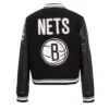 Brooklyn Nets Retro Classic Varsity Full-Zip CreamBlack WoolLeather Jacket