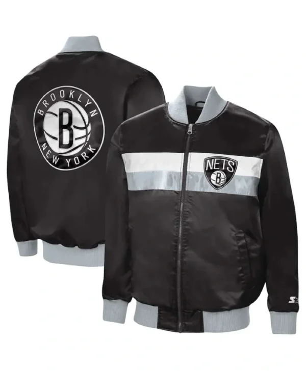 Brooklyn Nets The Ambassador Full-Zip Satin BlackSilver Jacket