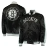 Brooklyn Nets The Offensive Varsity Full-Snap Satin Black Jacket