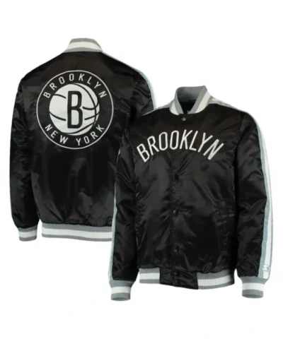 Brooklyn Nets The Offensive Varsity Full-Snap Satin Black Jacket