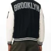 Brooklyn Nets Varsity Black and Off White Jacket