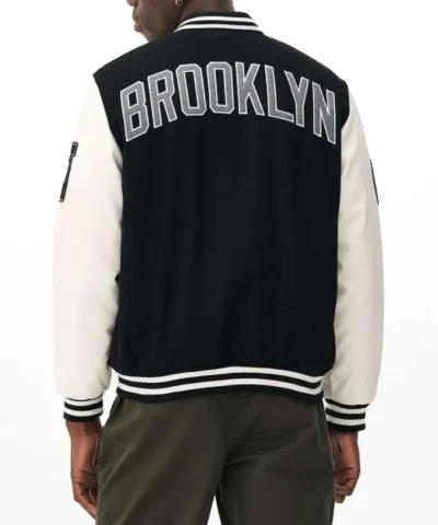 Brooklyn Nets Varsity Black and Off White Jacket