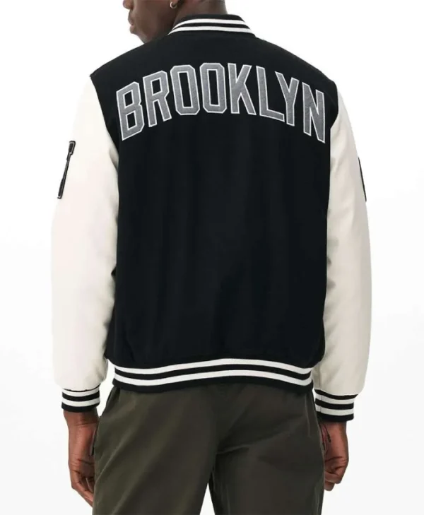 Brooklyn Nets Varsity Black and Off White Jacket