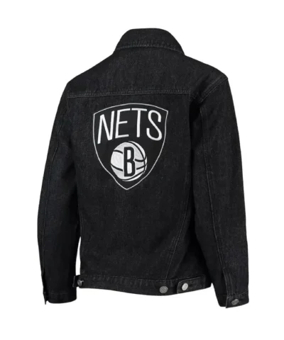 Brooklyn Nets Patch Black Denim Button-Up Jacket