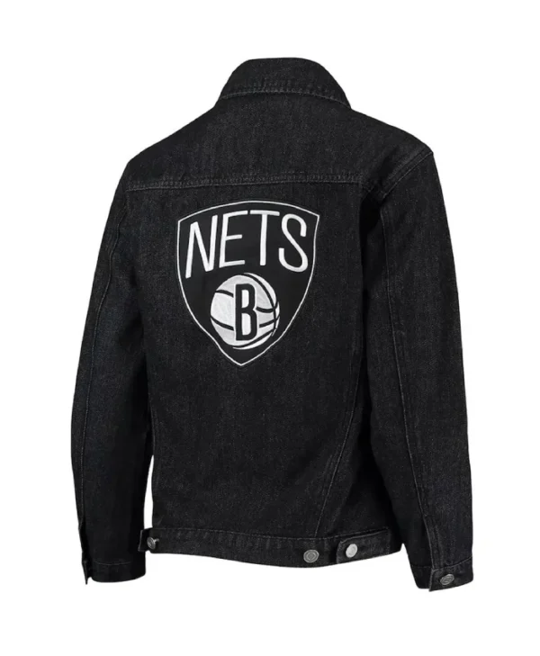 Brooklyn Nets Patch Black Denim Button-Up Jacket