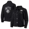 Shop Button-Up Brooklyn Nets Patch Denim Black Jacket