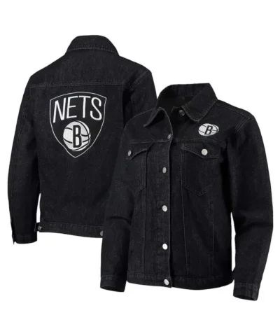 Shop Button-Up Brooklyn Nets Patch Denim Black Jacket