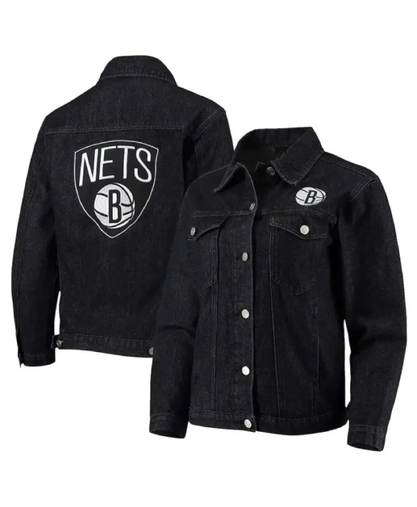 Shop Button-Up Brooklyn Nets Patch Denim Black Jacket