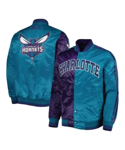 Charlotte Hornets Fast Break Satin PurpleTeal Varsity Jacket