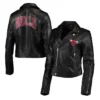 Chicago Bulls Black Leather Full-Zip Moto Jacket
