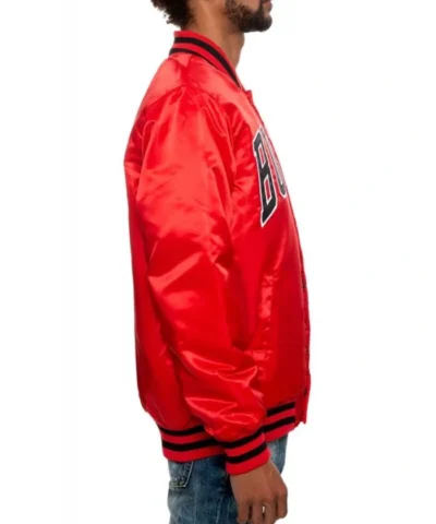 Chicago Bulls Bomber Full-Snap Satin Red Jacket