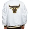 Chicago Bulls Bomber Varsity White Full-Snap Satin Jacket