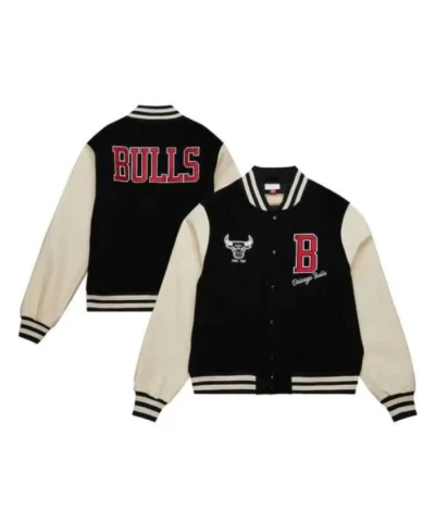 Chicago Bulls Classics Full-Snap Varsity WoolLeather Black Jacket