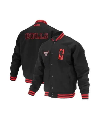 Chicago Bulls Logoman Shadow Full-Snap Varsity Wool Black Jacket