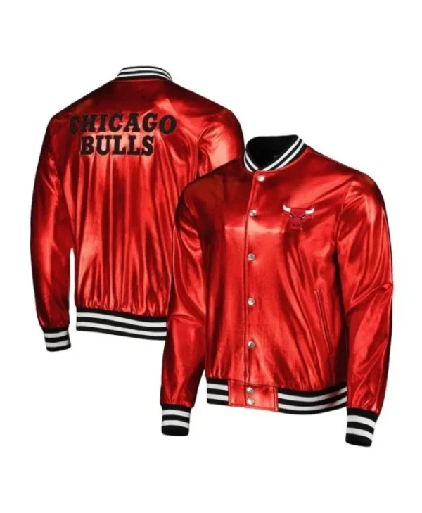 Chicago Bulls Metallic Full-Snap Red Leather Jacket